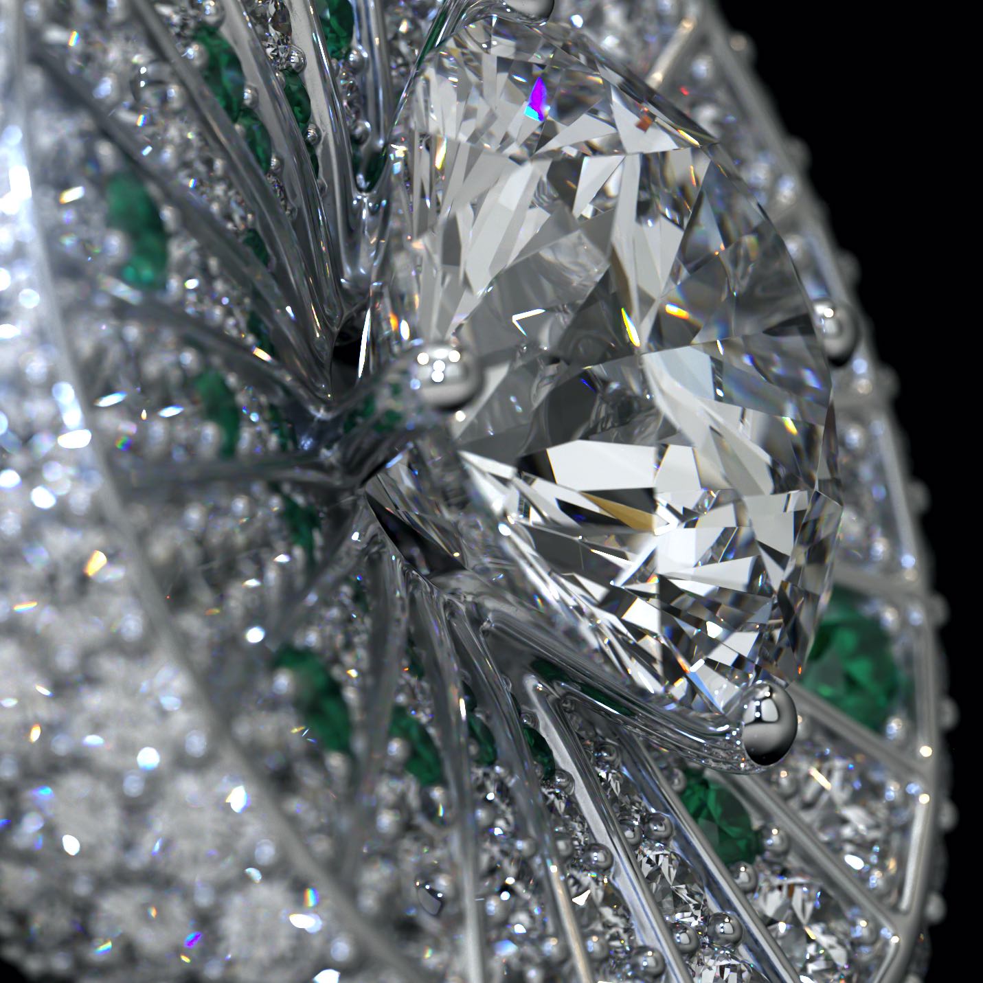 photorealistic render of a cocktail ring on a black background