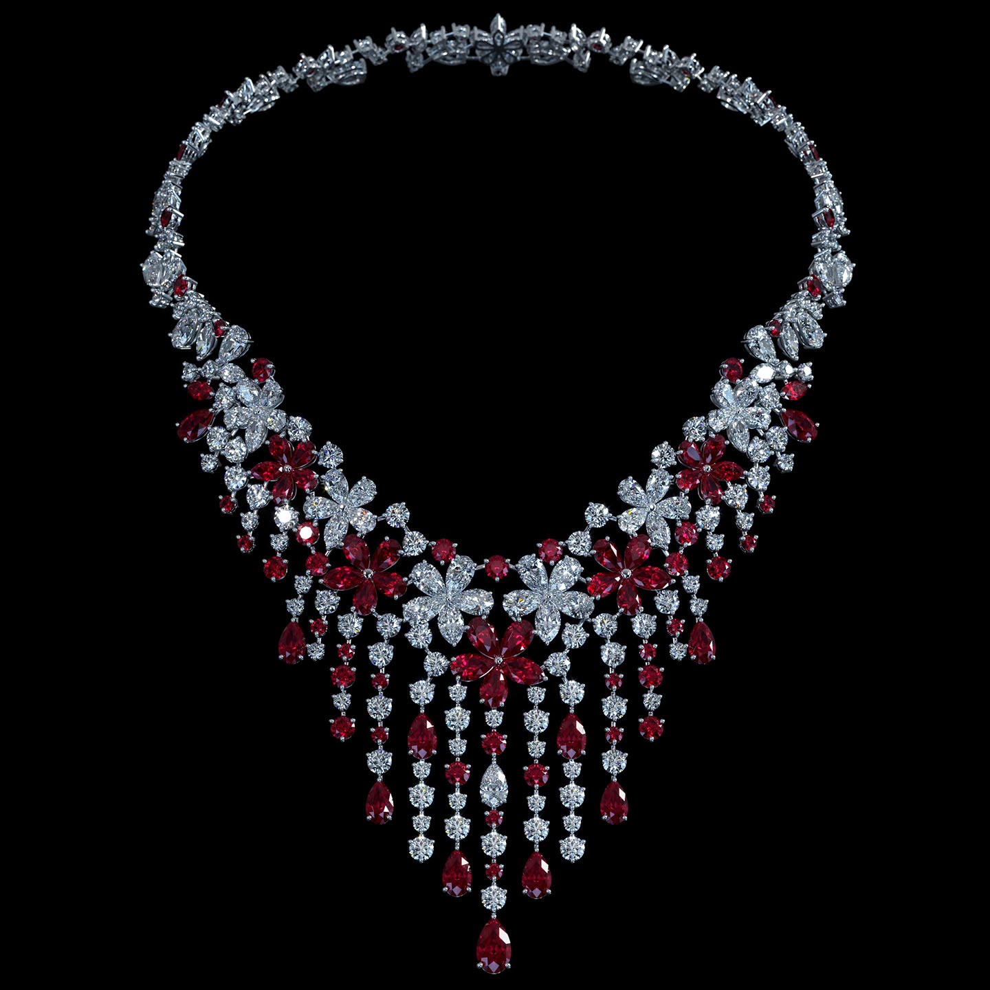 render of a diamond necklace on a dark background