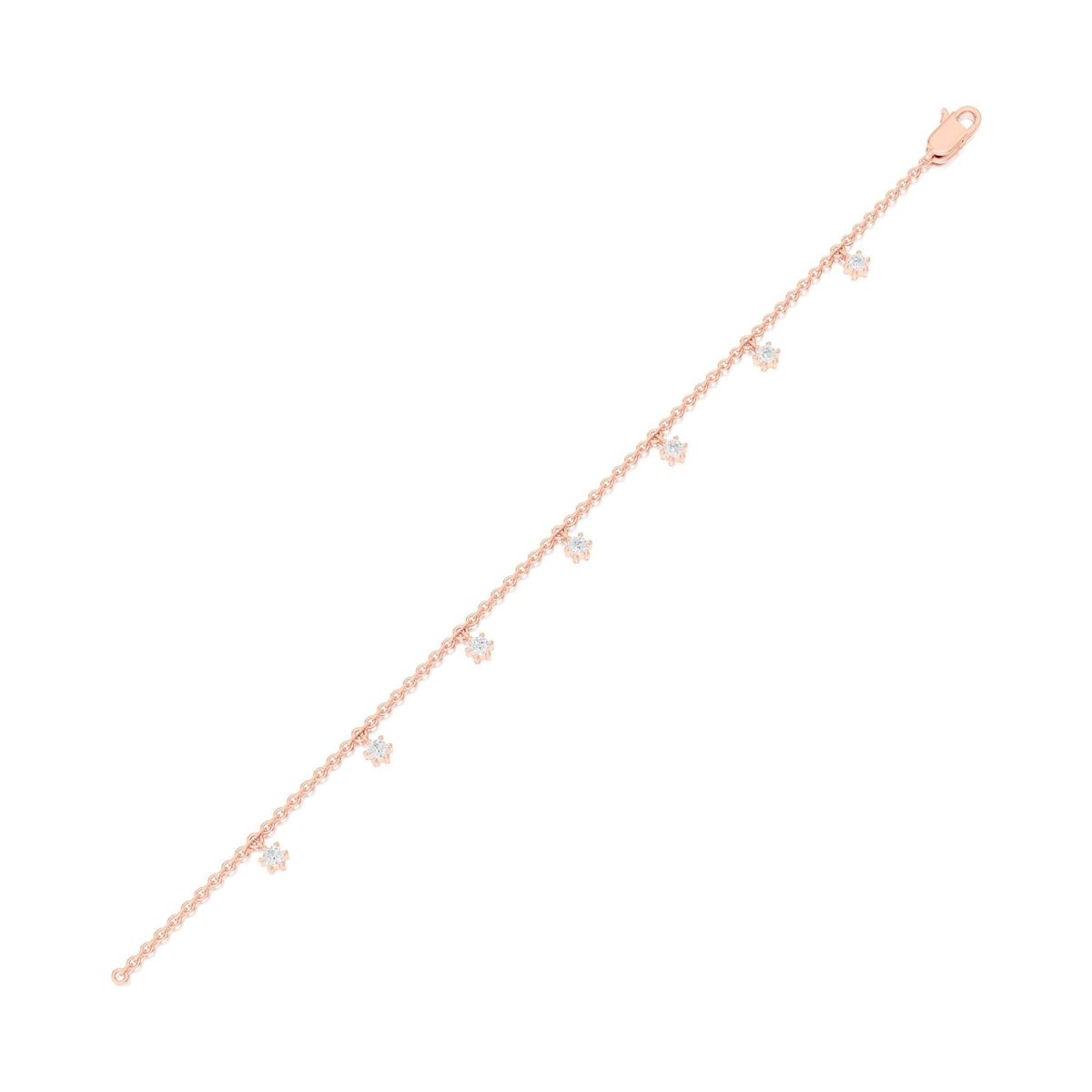 diamond-station cable chain bracelet in rose gold, rendered on a pure white background, view 2