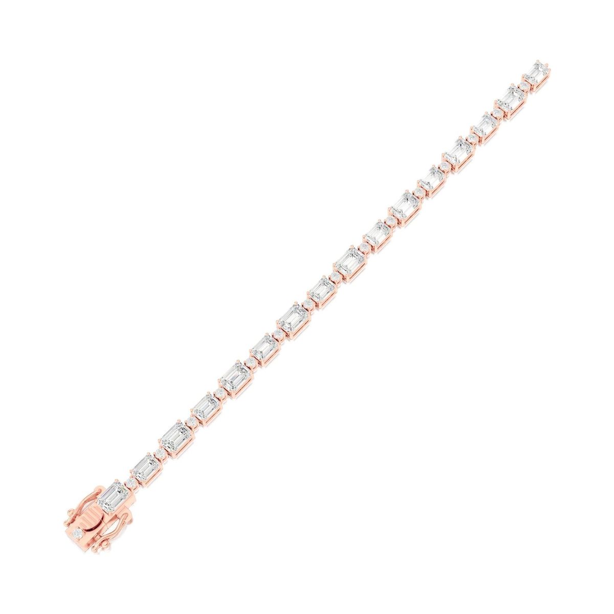 emerald-cut cage-link bracelet in rose gold, rendered on a pure white background, view 2