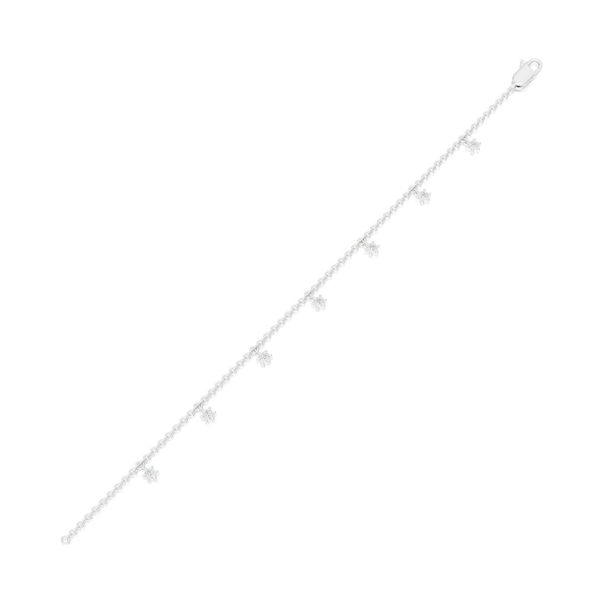 diamond-station cable chain bracelet in white gold, rendered on a pure white background, view 2