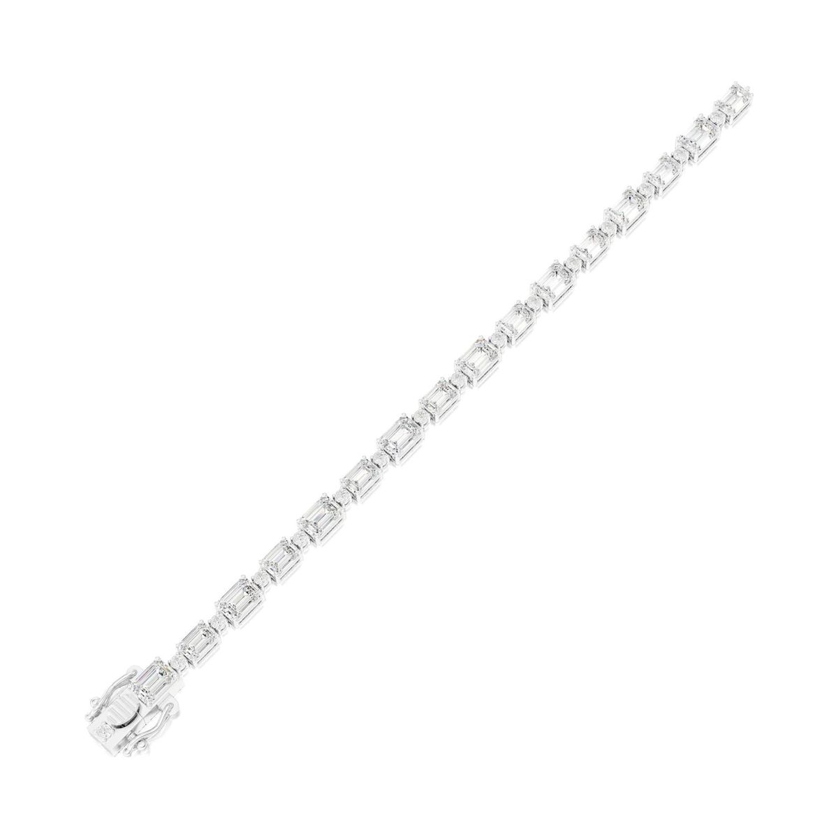 emerald-cut cage-link bracelet in white gold, rendered on a pure white background, view 2