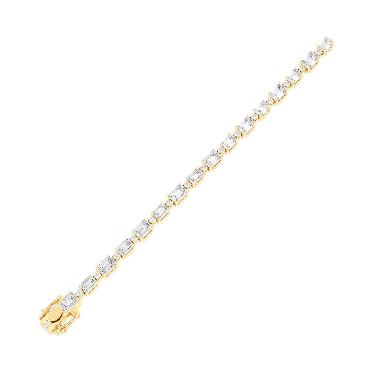 emerald-cut cage-link bracelet in yellow gold, rendered on a pure white background, view 2