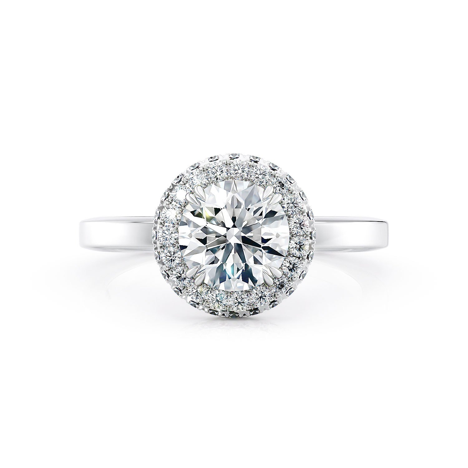3d render of a solitaire diamond engagement ring on a white background