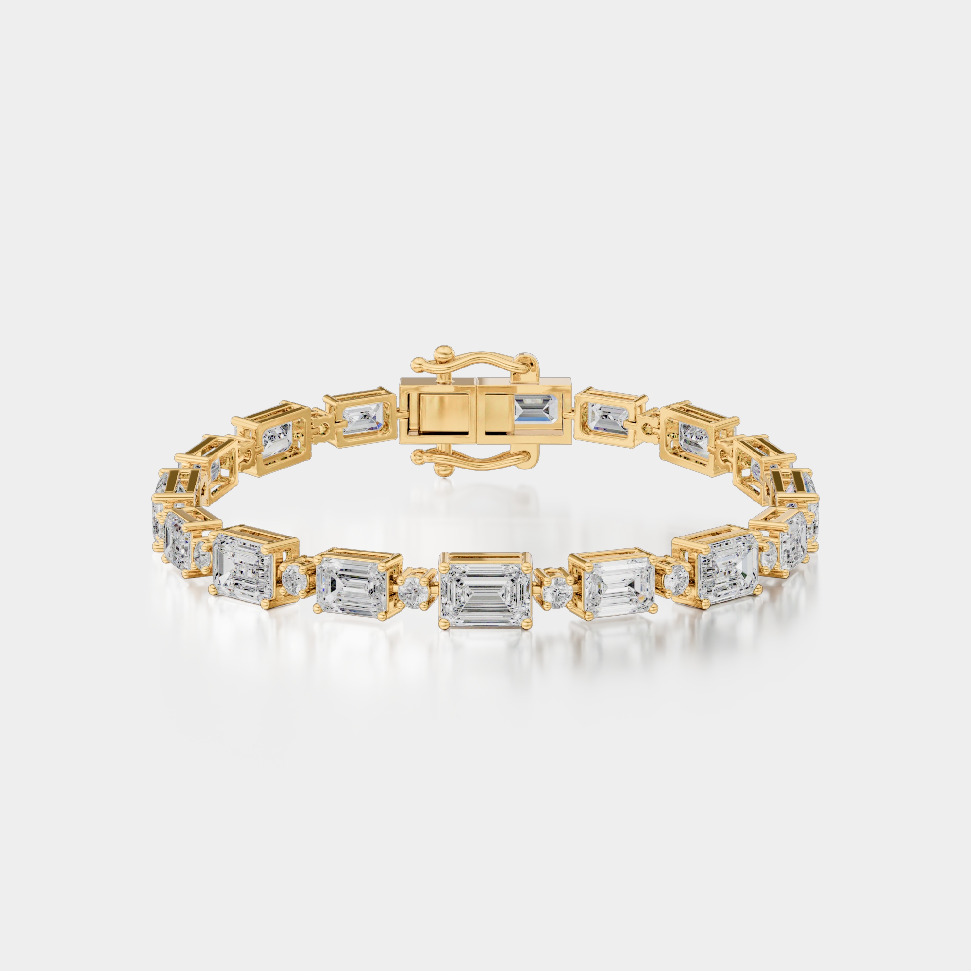 3d render of a yellow gold emerald-cut diamond bracelet, client work
