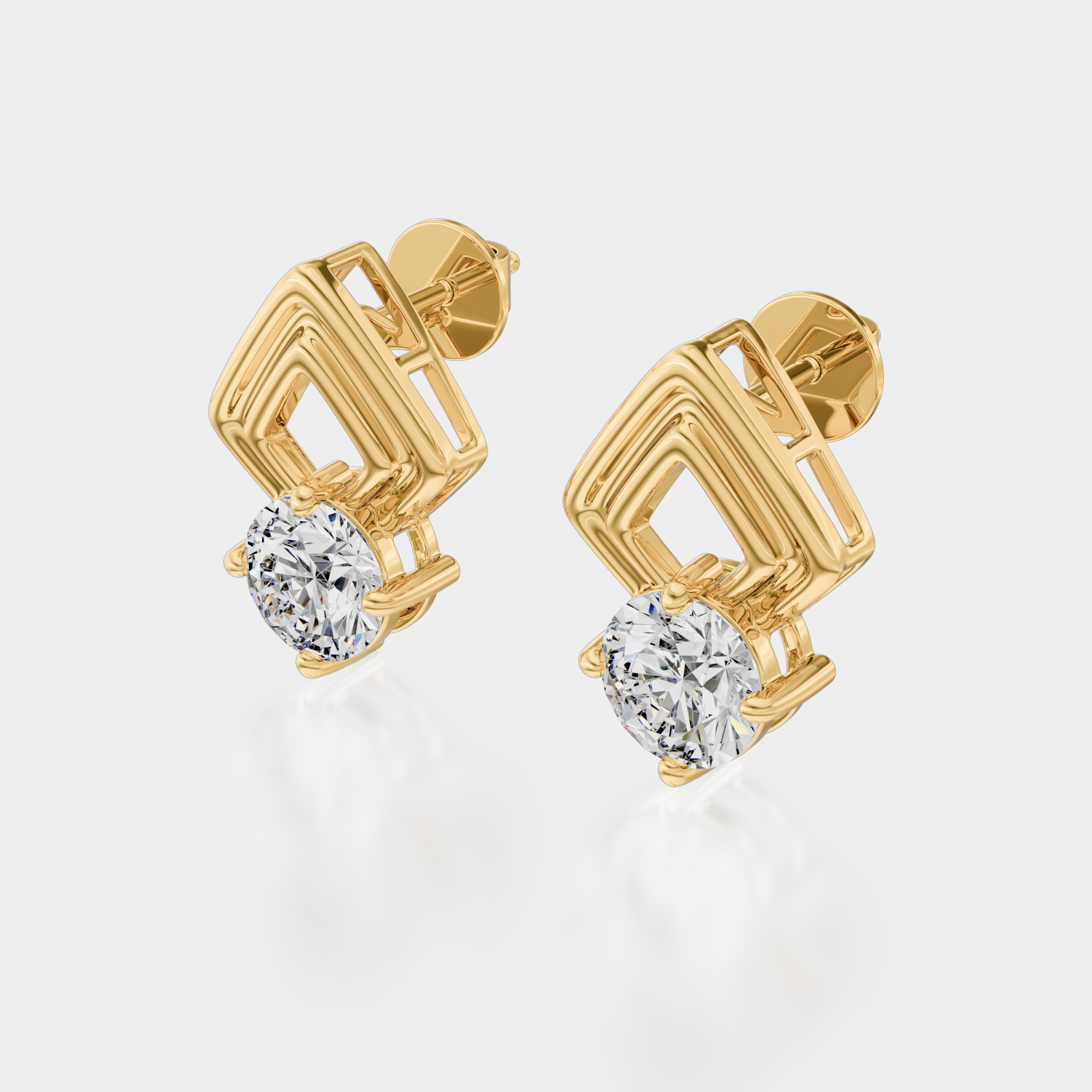 3d render of a yellow gold diamond pair of earrings