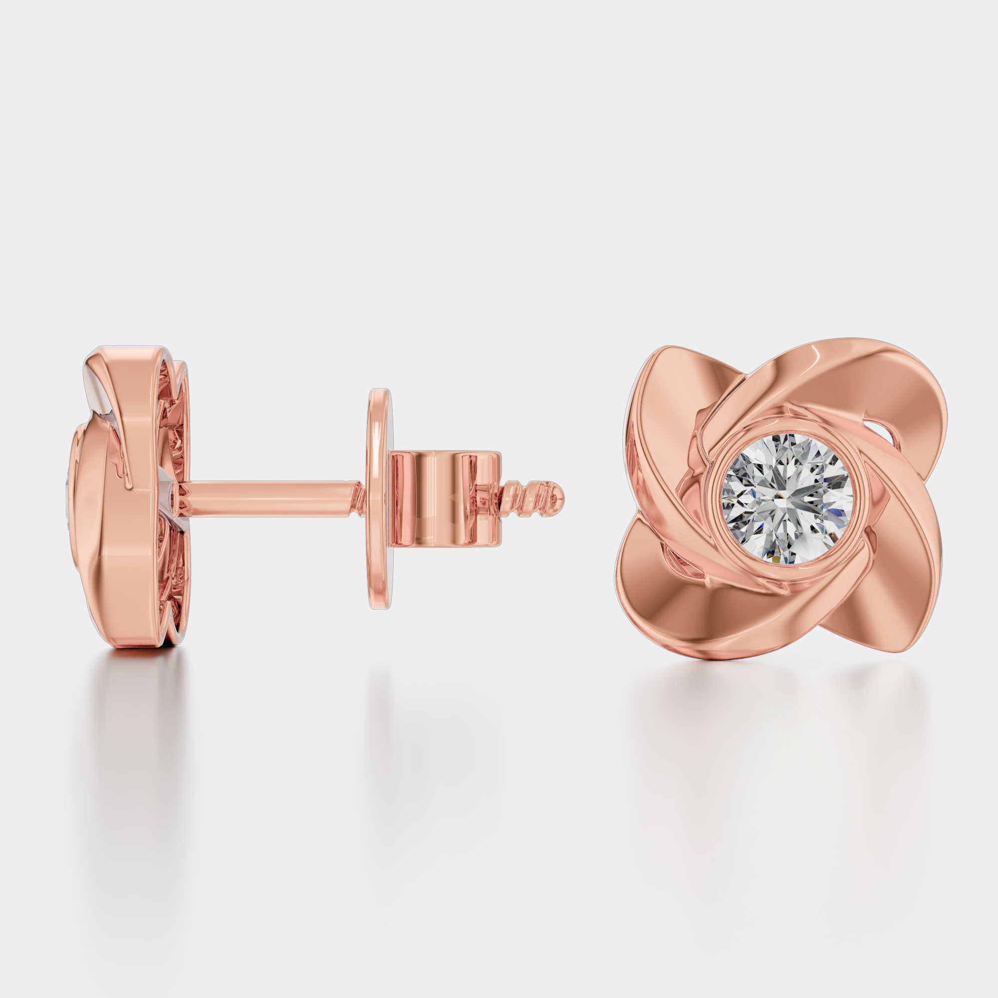 3d render of a rose gold diamond pair of earrings
