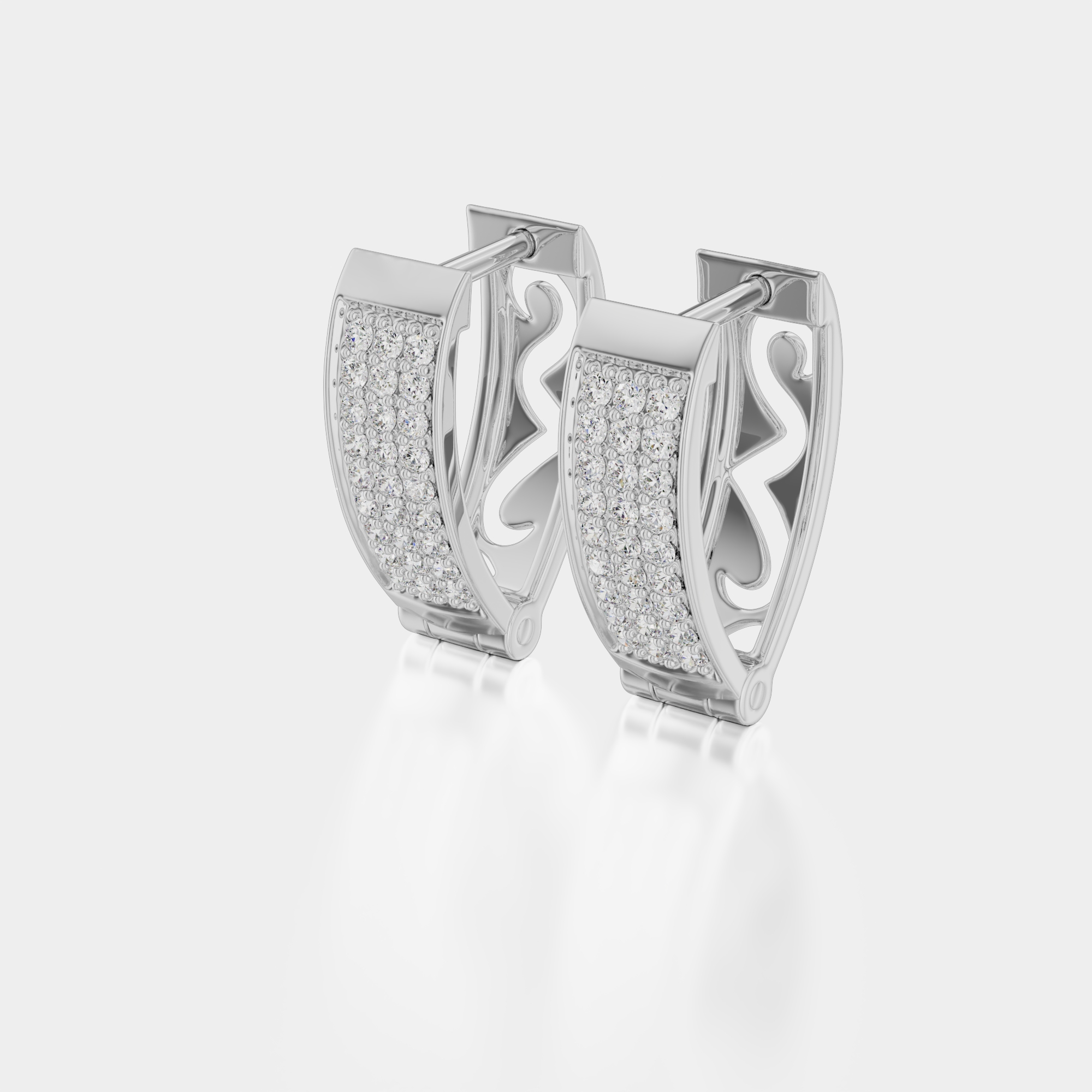 3d render of a white gold diamond pair of earrings