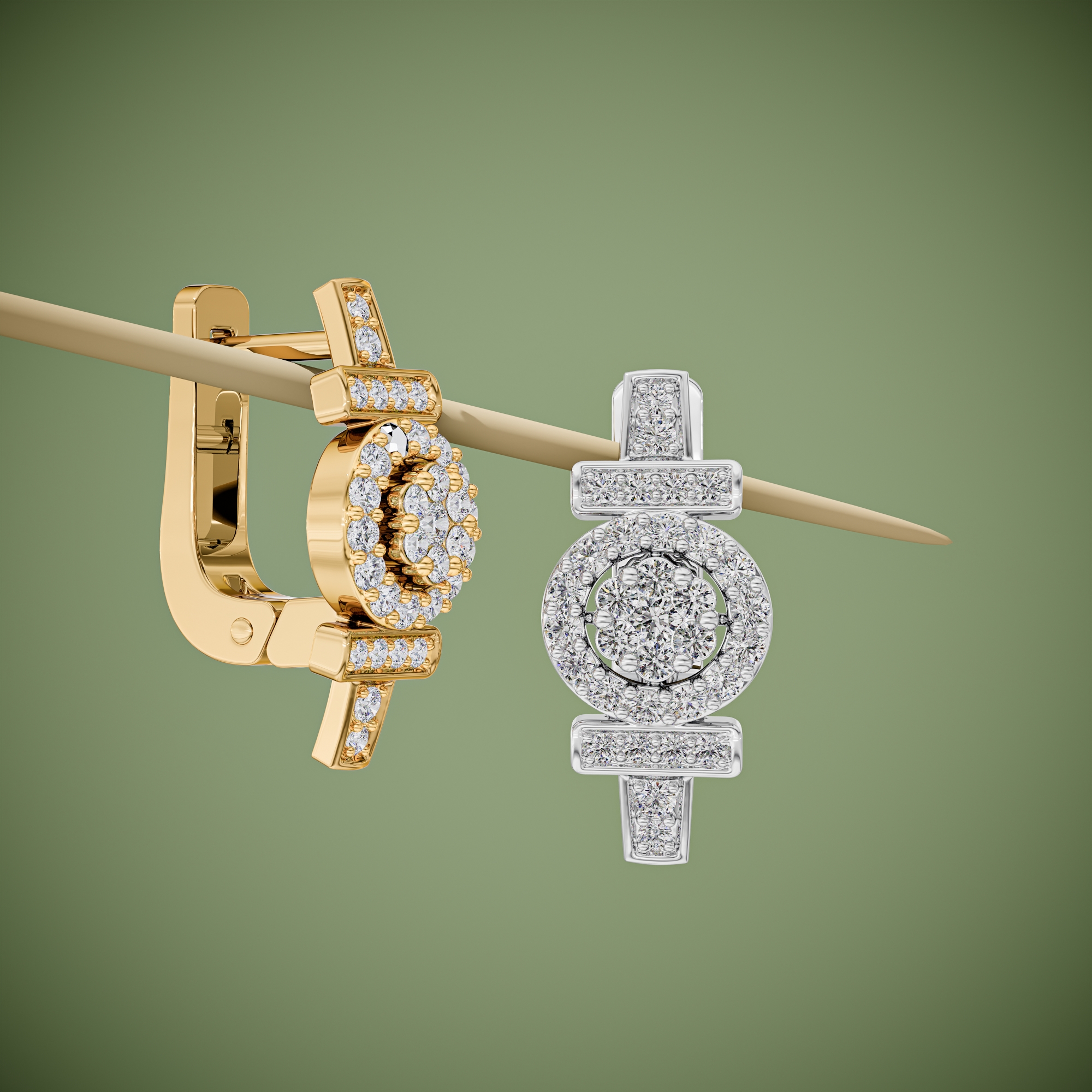 3d render of a diamond pair of earrings