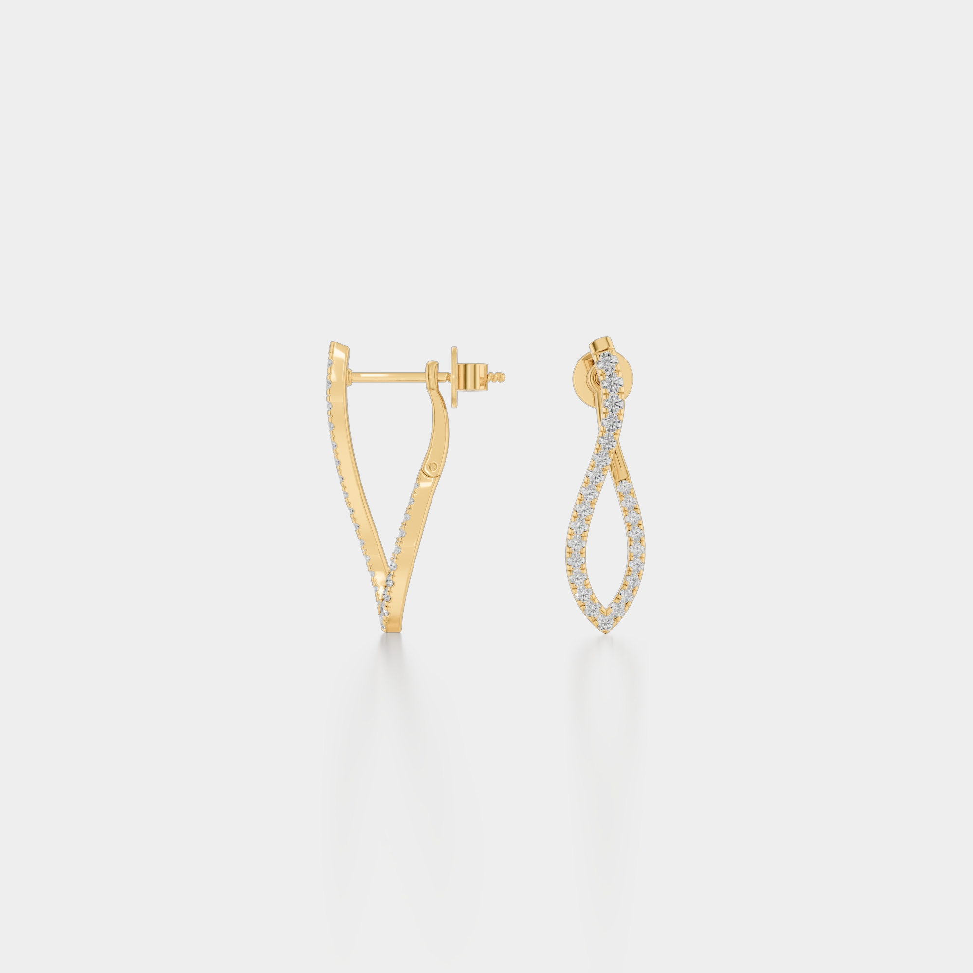3d render of a yellow gold diamond pair of earrings