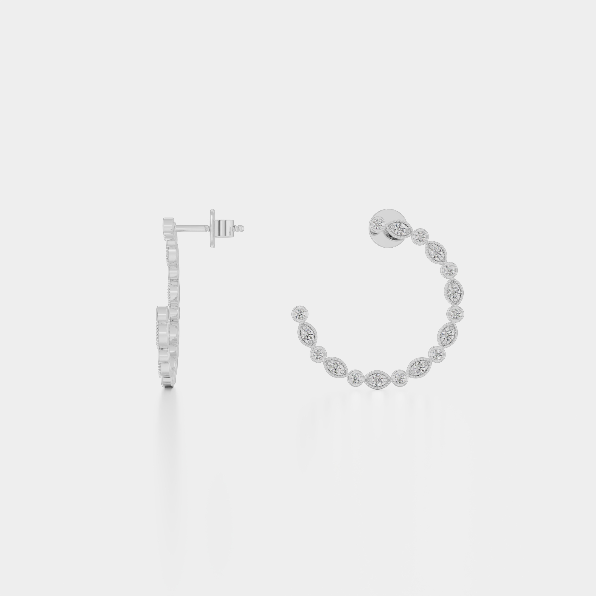 3d render of a white gold diamond pair of earrings