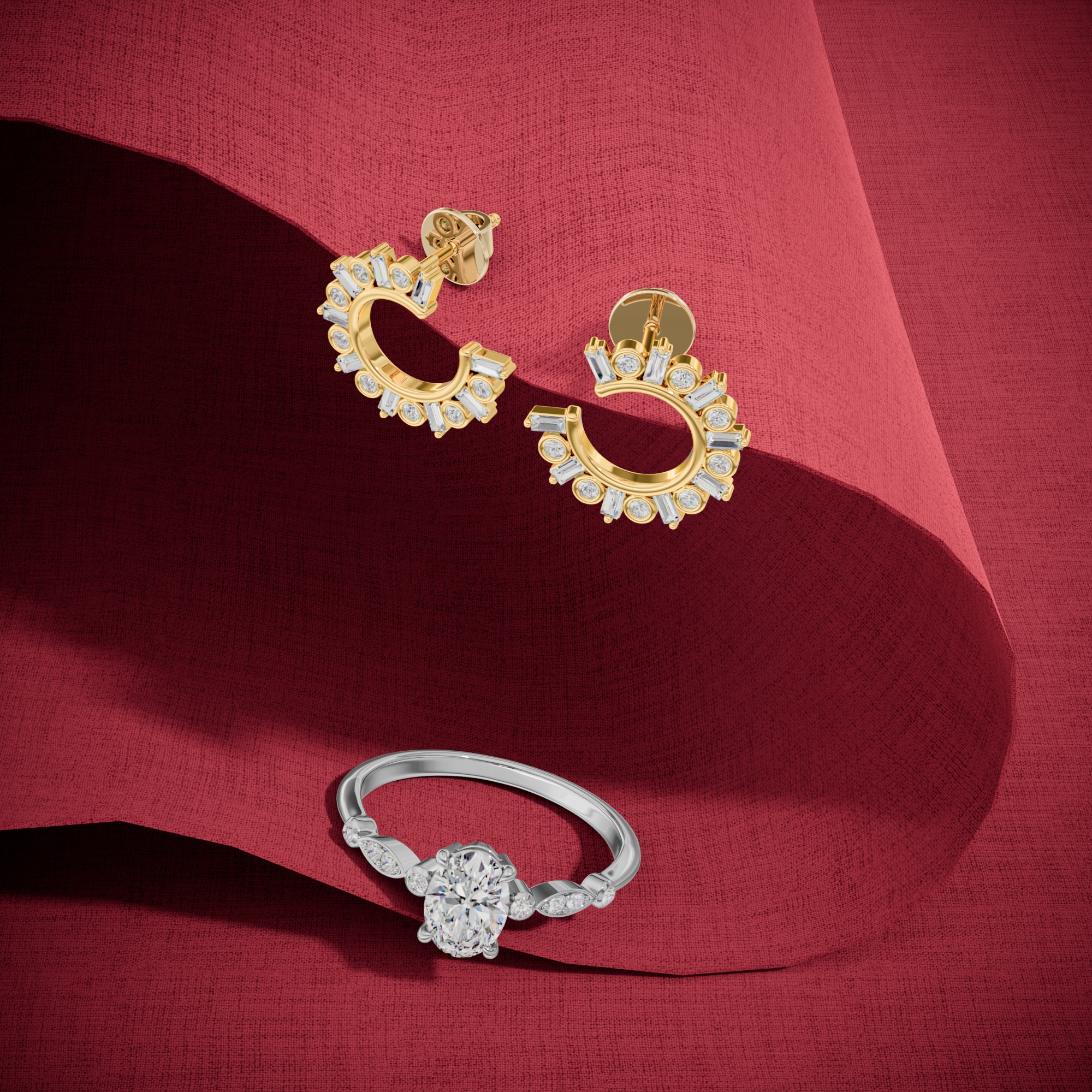 3d render of a diamond pair of earrings
