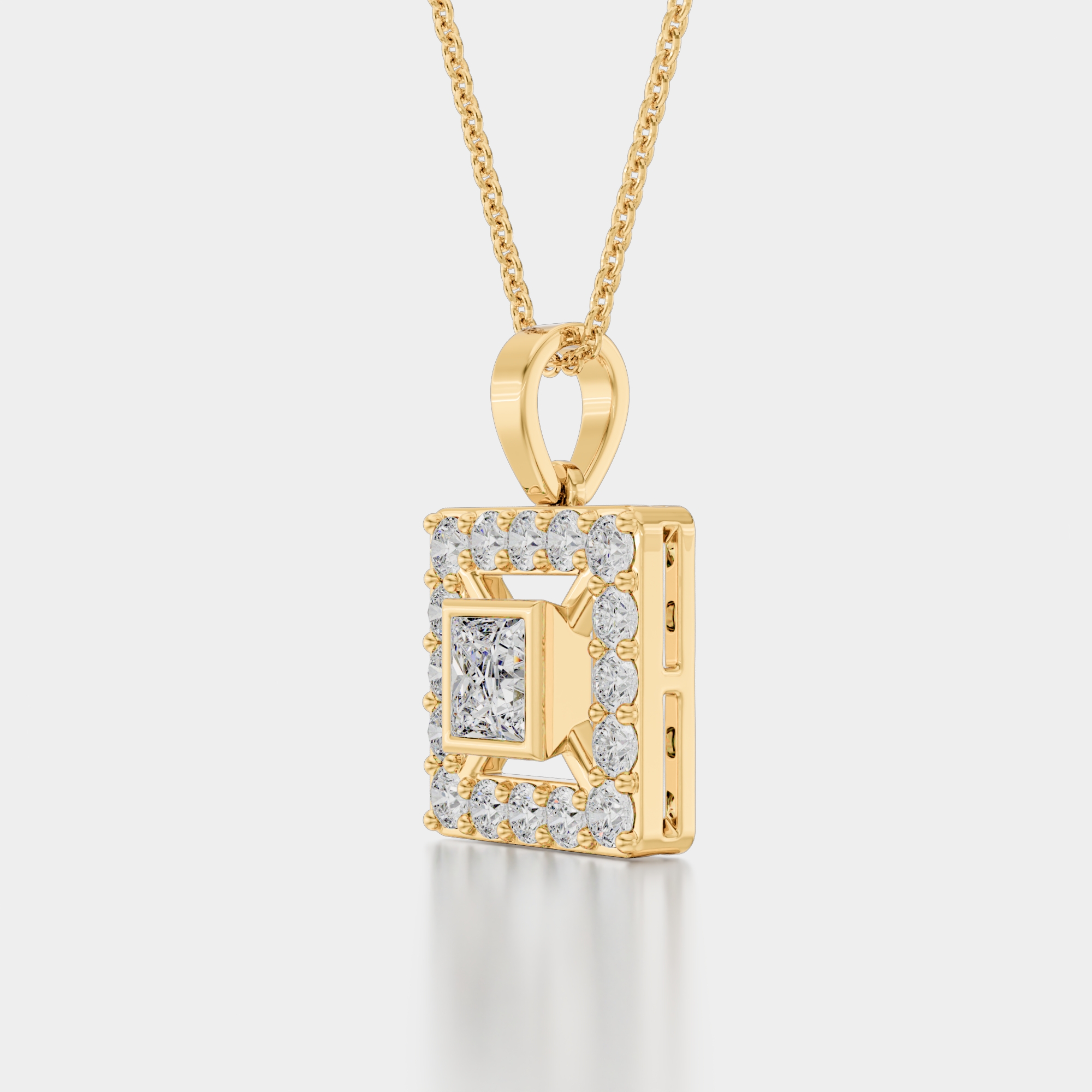 3d render of a yellow gold diamond pendant