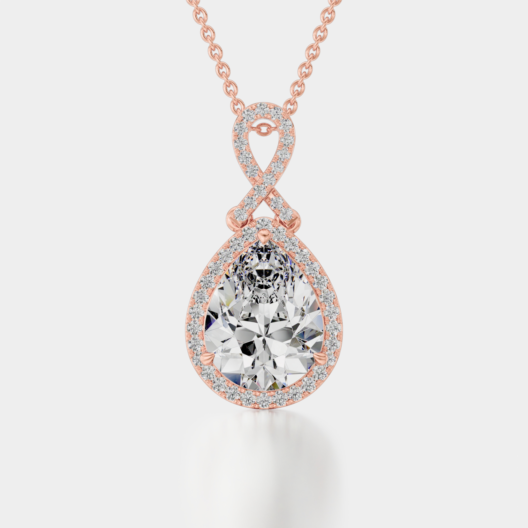 3d render of a rose gold diamond pendant
