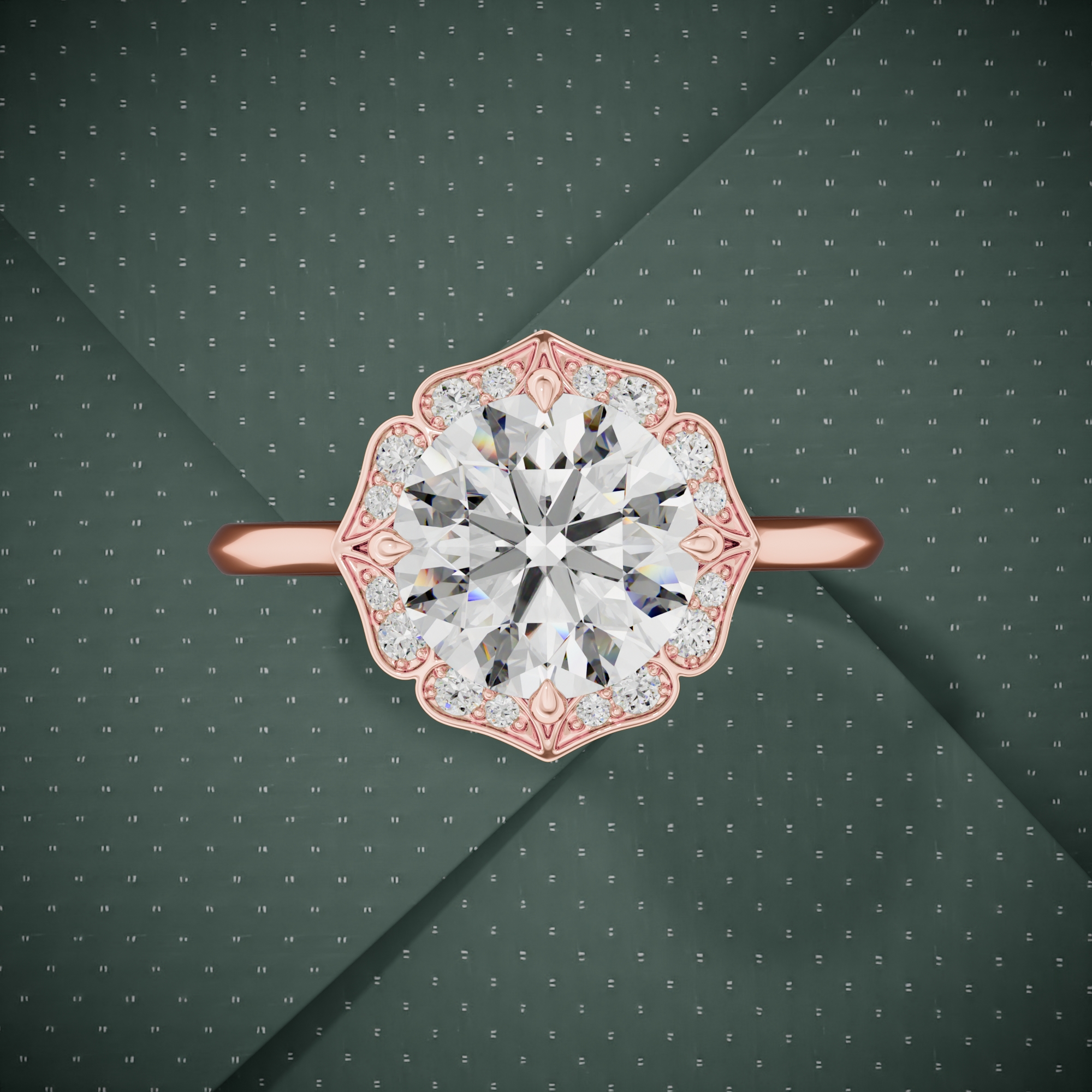 3d render of a rose gold diamond ring