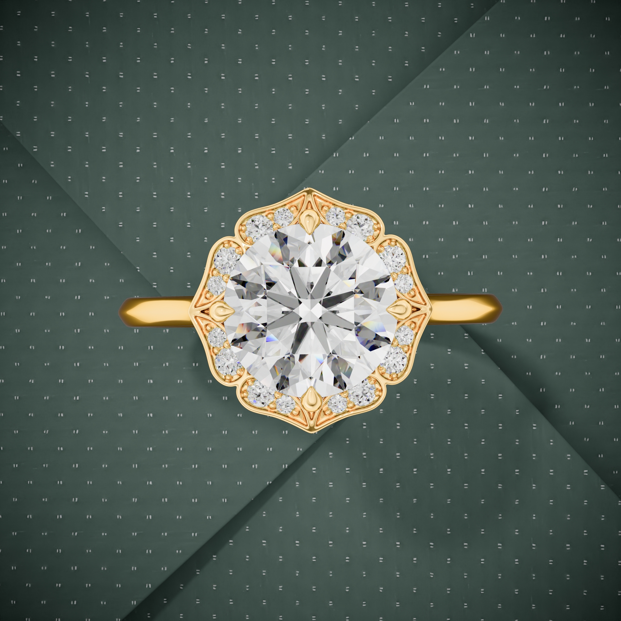 3d render of a yellow gold diamond ring