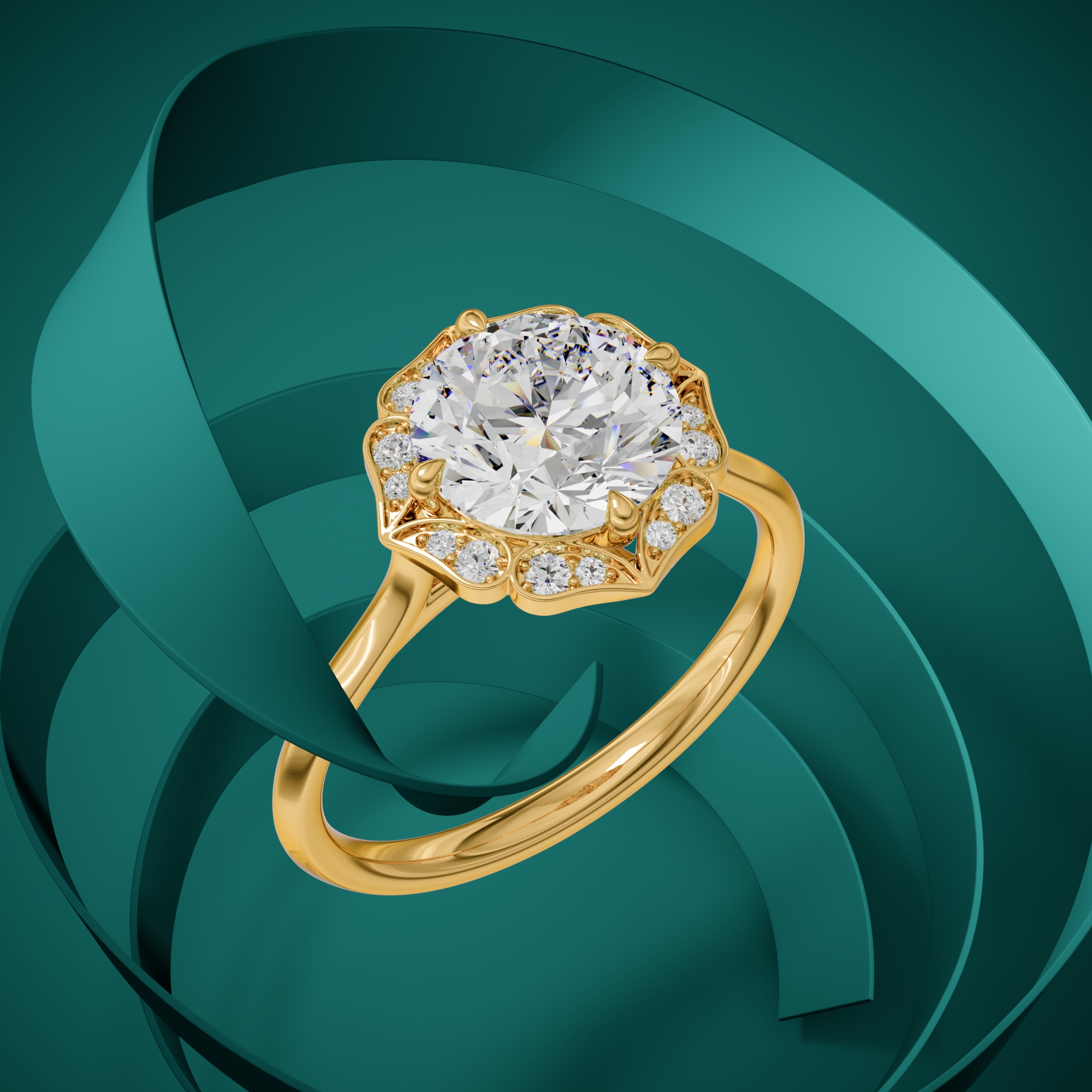 3d render of a yellow gold diamond ring