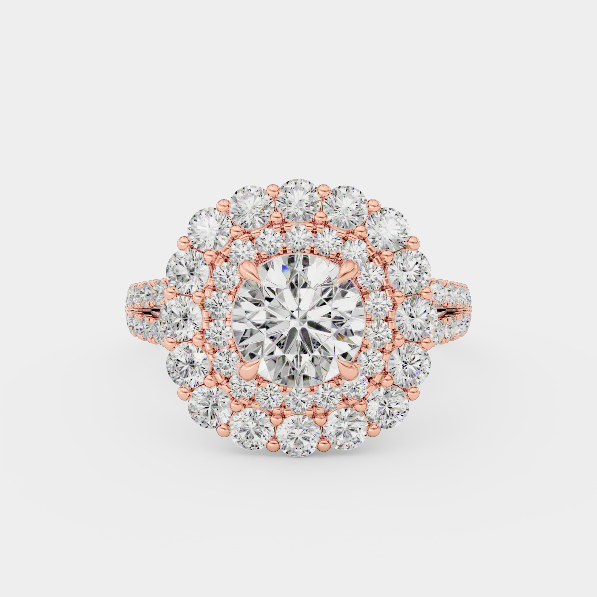 3d render of a rose gold diamond ring