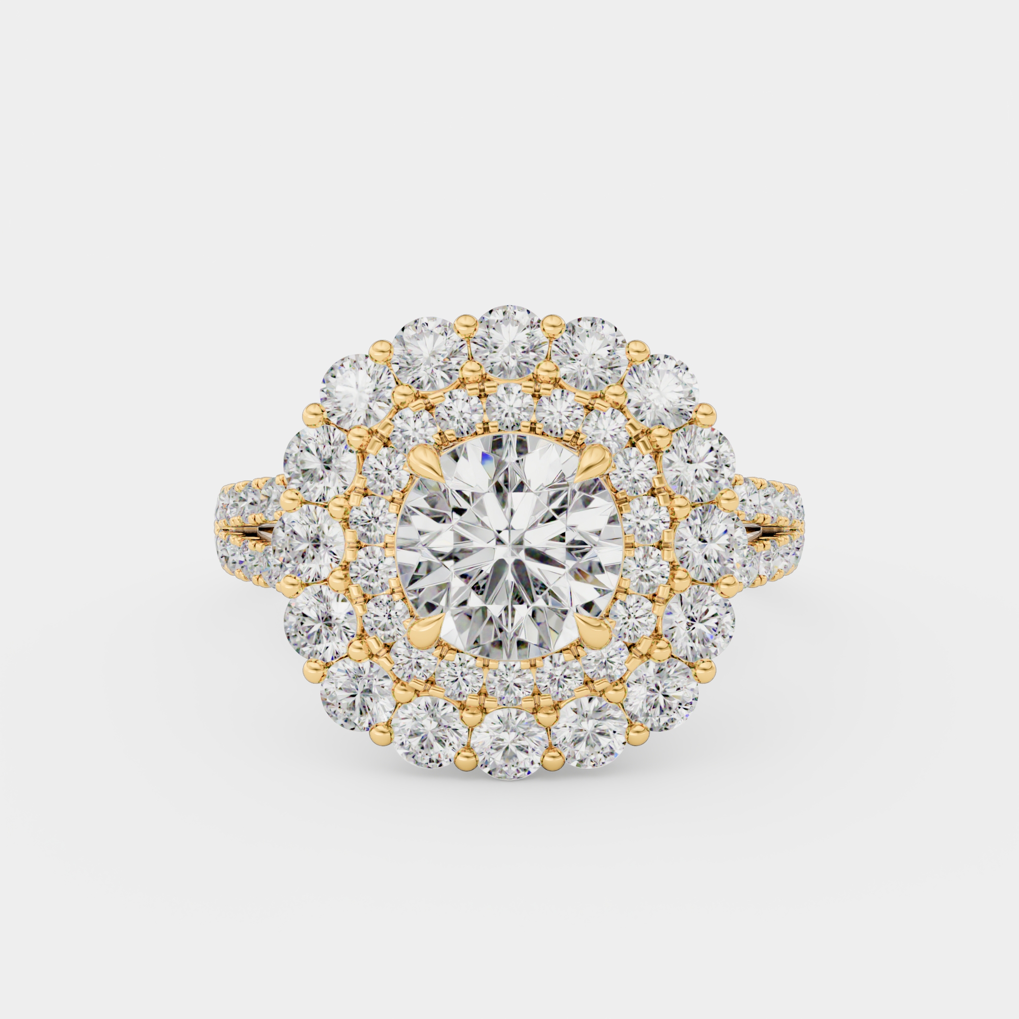 3d render of a yellow gold diamond ring