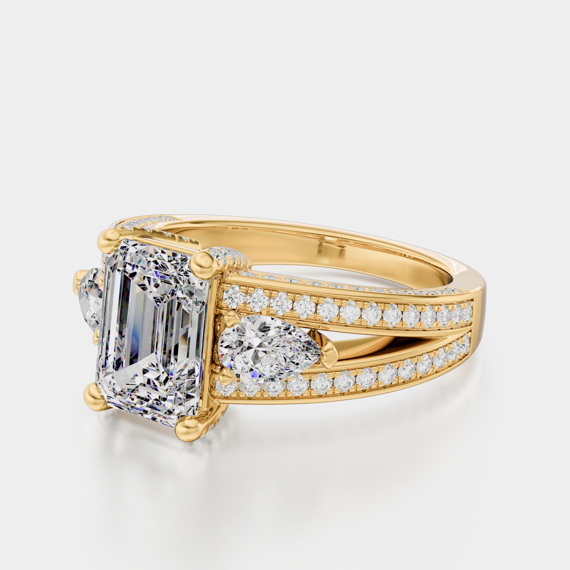 3d render of a yellow gold diamond ring