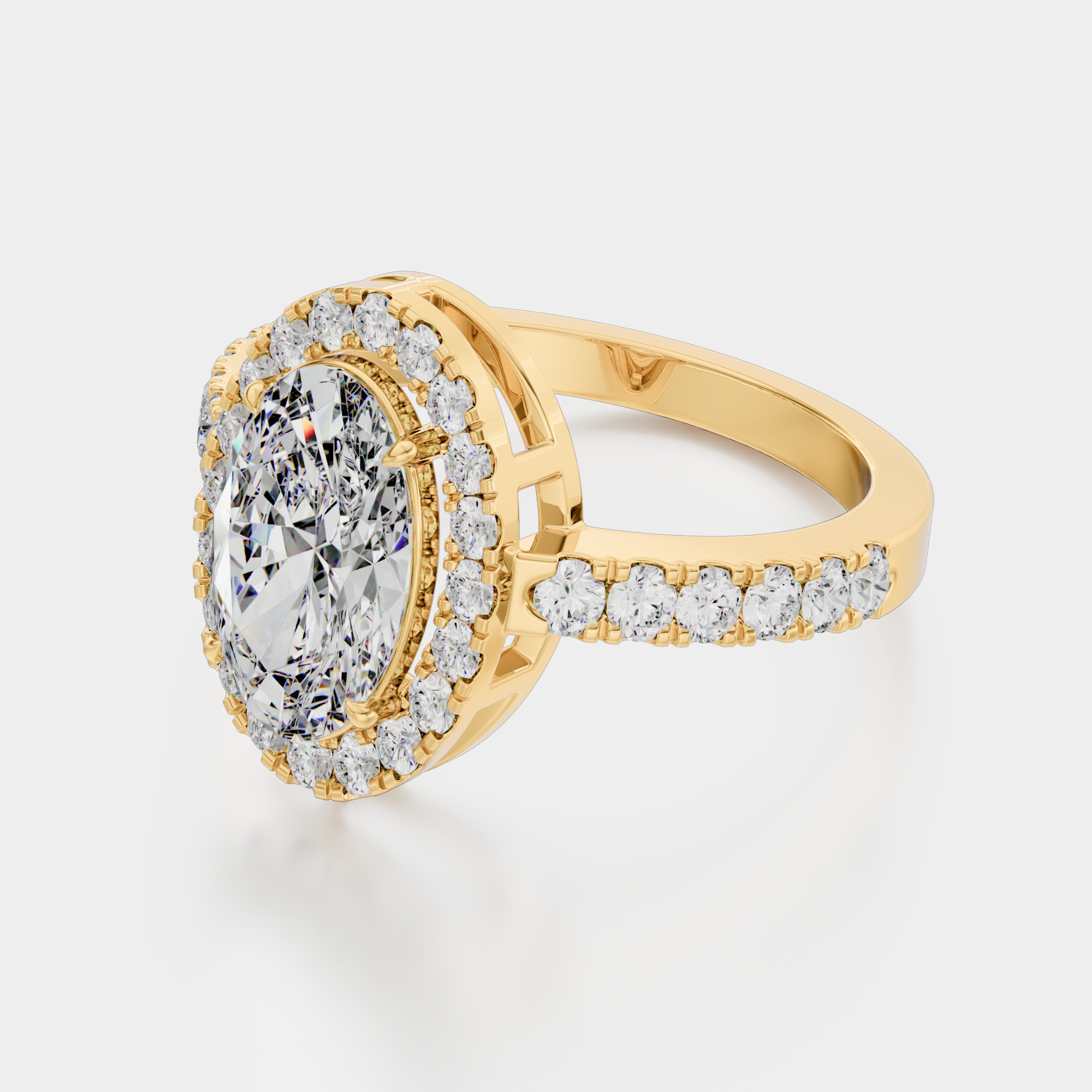 3d render of a yellow gold diamond ring